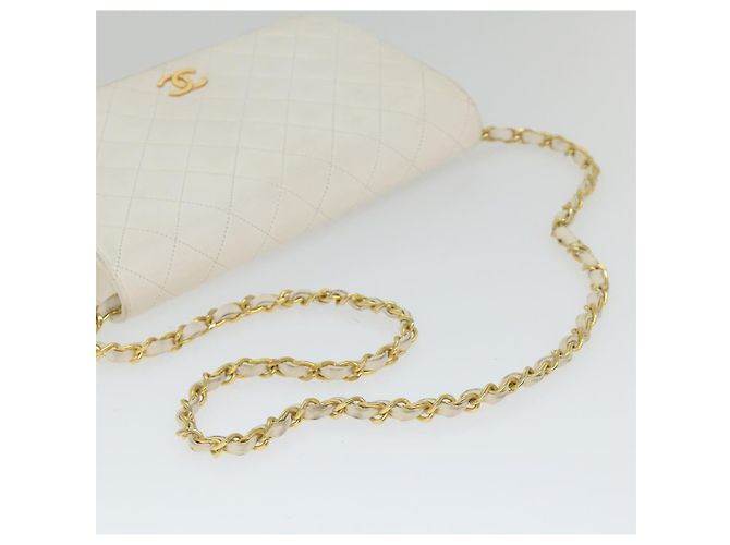 CHANEL Borsa a tracolla con catena Matelasse Pelle di agnello bianca CC Auth 57353 Bianco - vista 7