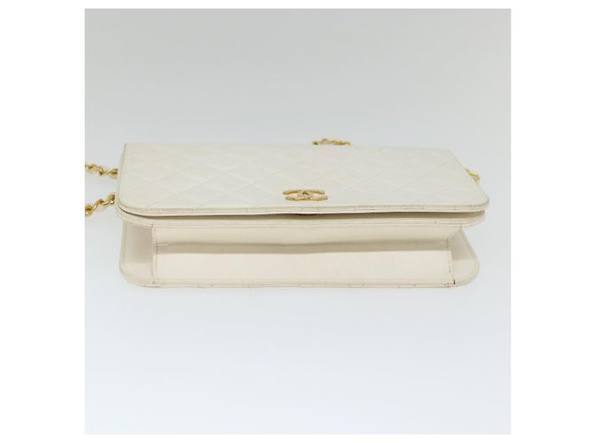CHANEL Borsa a tracolla con catena Matelasse Pelle di agnello bianca CC Auth 57353 Bianco - vista 9