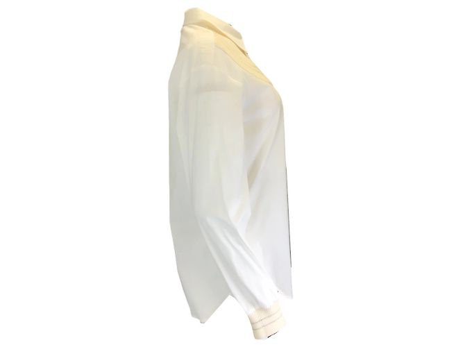 Lorena Antoniazzi Weiß / Elfenbein / Button-down-Hemd aus Baumwollstrick mit silbernem Metallic-Wollstrickbesatz - Ansicht 2