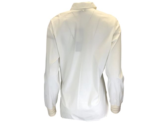 Lorena Antoniazzi Weiß / Elfenbein / Button-down-Hemd aus Baumwollstrick mit silbernem Metallic-Wollstrickbesatz - Ansicht 3
