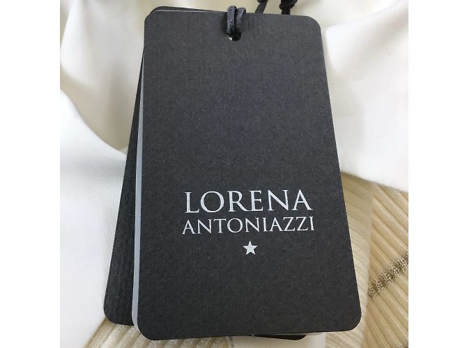 Lorena Antoniazzi Weiß / Elfenbein / Button-down-Hemd aus Baumwollstrick mit silbernem Metallic-Wollstrickbesatz - Ansicht 5