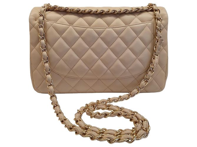 Bolsa Chanel Classic Flap Bege em Couro Acolchoado Dourado - vista 11
