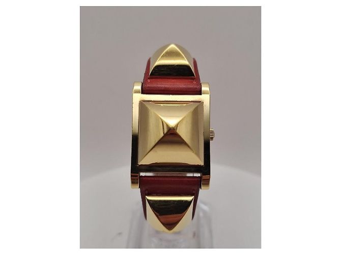 Relógio Hermès Médor banhado a ouro com pulseira de couro Branco - vista 2