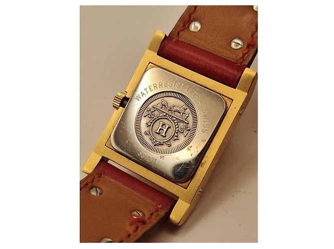 Relógio Hermès Médor banhado a ouro com pulseira de couro Branco - vista 4