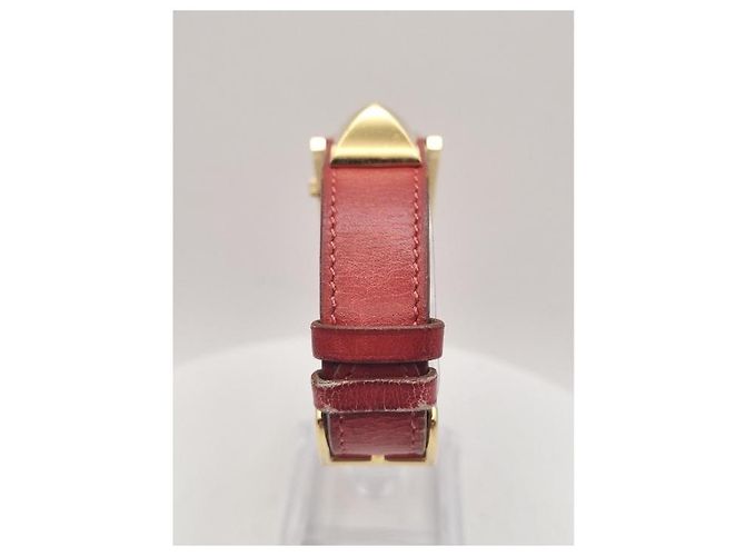 Relógio Hermès Médor banhado a ouro com pulseira de couro Branco - vista 6