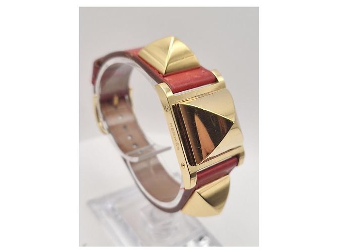 Relógio Hermès Médor banhado a ouro com pulseira de couro Branco - vista 9