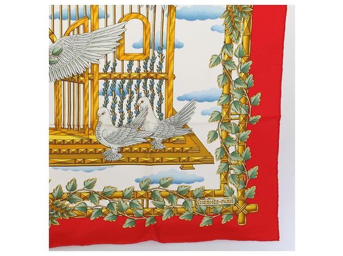Hermès HERMES CARRE 90 ENVOL Schal Seide Rot Auth ac2342 - Ansicht 10