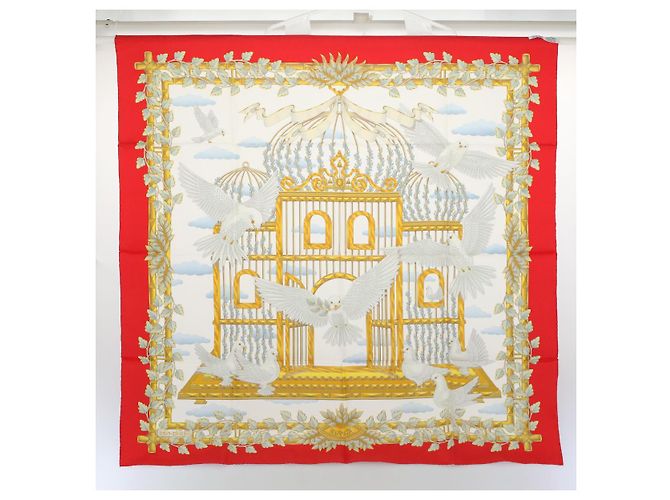Hermès HERMES CARRE 90 ENVOL Schal Seide Rot Auth ac2342 - Ansicht 14