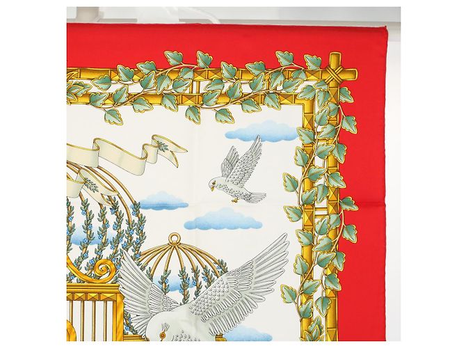 Hermès HERMES CARRE 90 ENVOL Schal Seide Rot Auth ac2342 - Ansicht 4