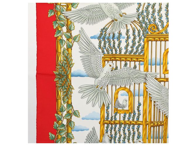 Hermès HERMES CARRE 90 ENVOL Schal Seide Rot Auth ac2342 - Ansicht 5