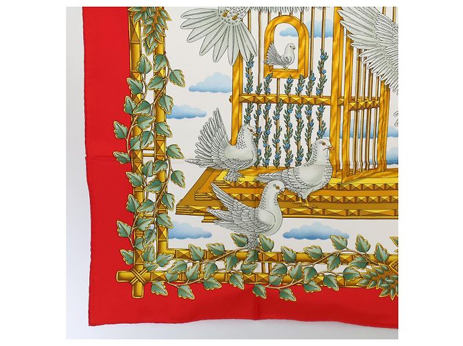 Hermès HERMES CARRE 90 ENVOL Schal Seide Rot Auth ac2342 - Ansicht 8