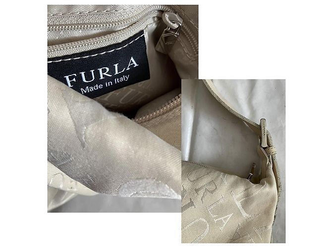 Bolsa Furla em tecido com logo e couro creme - vista 4
