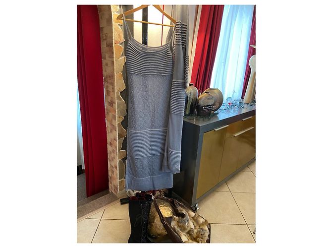Chloé Roble Longue Kleid und Woll Kaschmir Cardigan Set Grau Silber - Ansicht 2