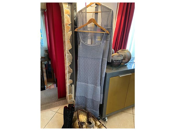 Chloé Roble Longue Kleid und Woll Kaschmir Cardigan Set Grau Silber - Ansicht 3