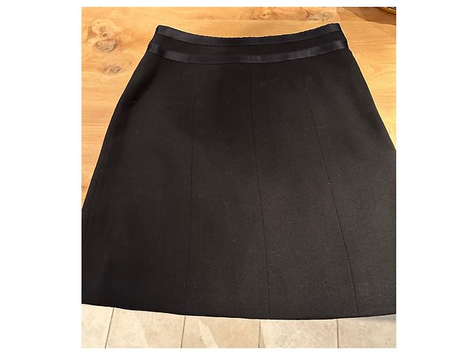 Cambon Falda acampanada Chanel negra de lana Negro - vista 7