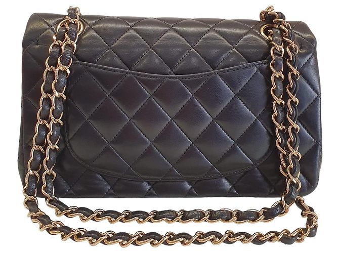 Chanel Classic Small borsa in pelle d'agnello trapuntata nera oro Nero - vista 6