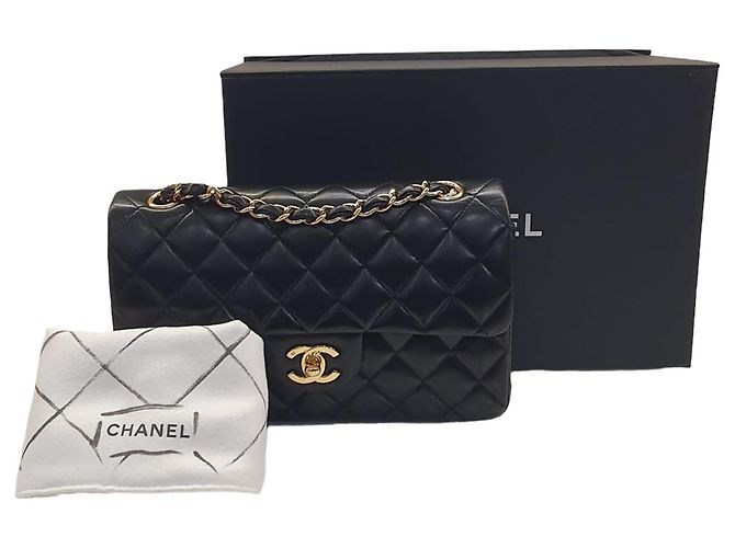 Chanel Classic Small borsa in pelle d'agnello trapuntata nera oro Nero - vista 9