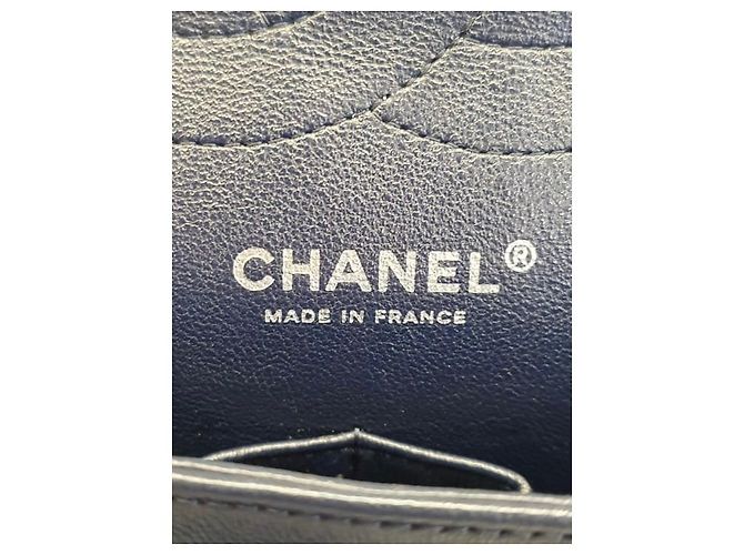 Chanel Jumbo bolsa de pele de cordeiro acolchoada azul marinho - vista 14