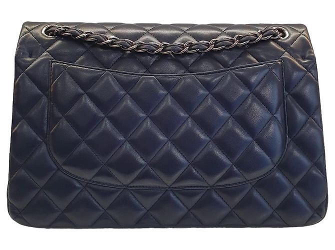 Chanel Jumbo bolsa de pele de cordeiro acolchoada azul marinho - vista 5