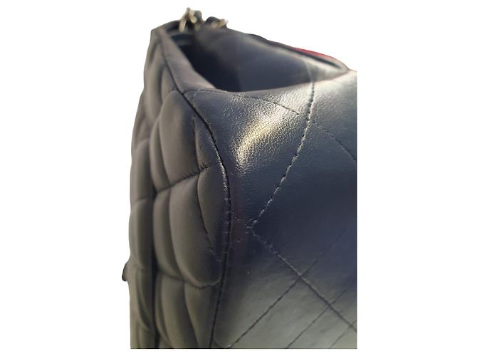 Chanel Jumbo bolsa de pele de cordeiro acolchoada azul marinho - vista 7