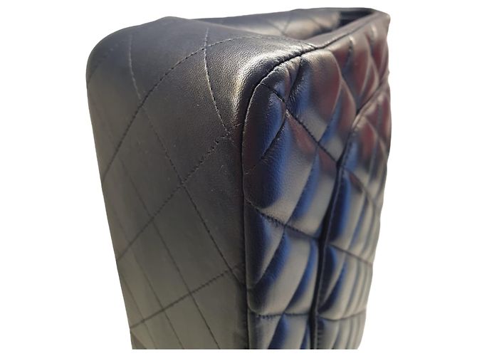 Chanel Jumbo bolsa de pele de cordeiro acolchoada azul marinho - vista 8