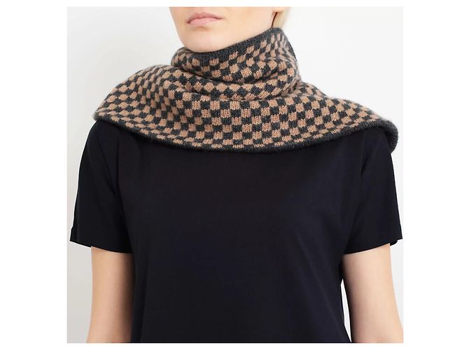 Max Mara Sciarpa Snood Gingham in Cashmere Beige Grigio - vista 2