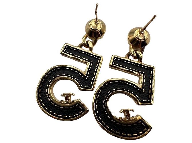 Orecchini Chanel Numero 5 in strass e metallo dorato Nero - vista 2