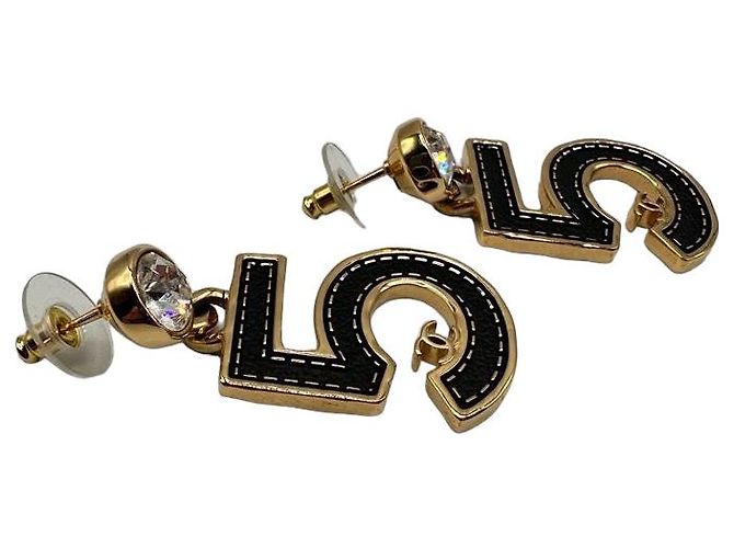 Orecchini Chanel Numero 5 in strass e metallo dorato Nero - vista 3