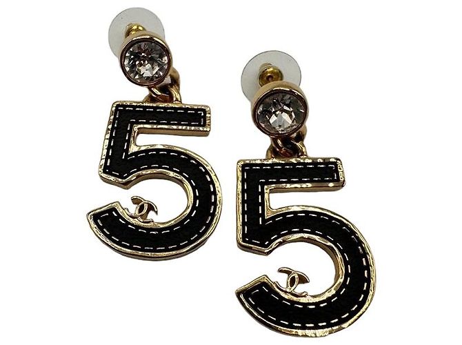 Orecchini Chanel Numero 5 in strass e metallo dorato Nero - vista 4