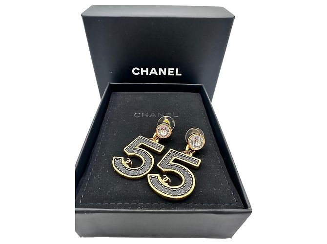 Orecchini Chanel Numero 5 in strass e metallo dorato Nero - vista 8