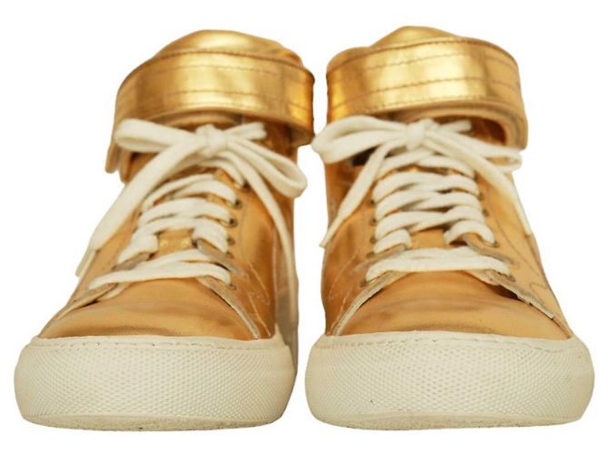 Pierre Hardy Baskets en cuir doré à lacets et sangles montantes 40 - vue 3