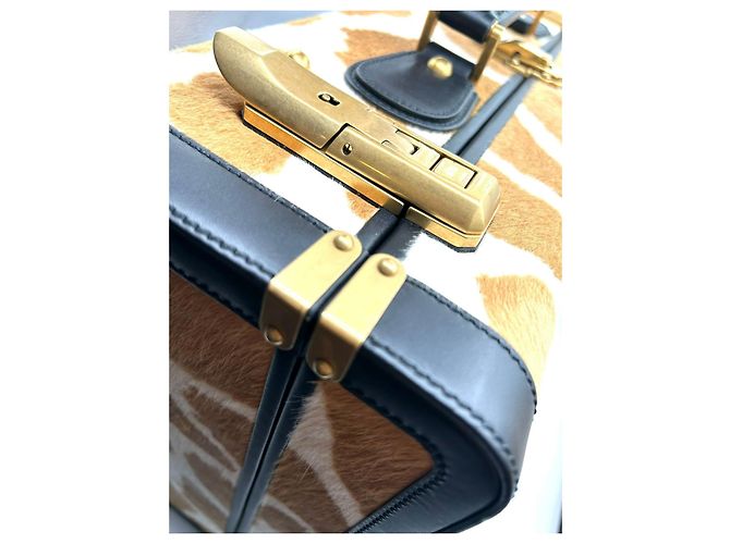 valigia rigida in pelle Gucci Cammello - vista 4