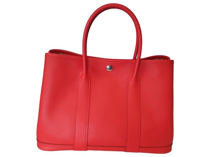 Garden Borsa Hermès Herbag 31 in pelle e tessuto rosso - vista 14