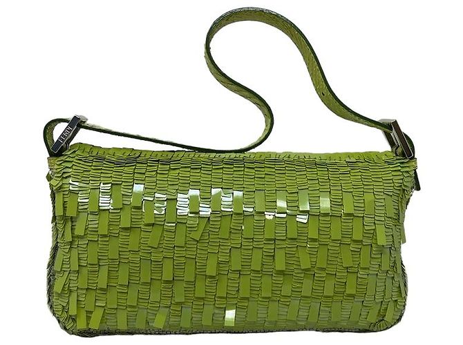 Fendi Baguette Tasche aus Pythonleder und Pailletten Hellgrün - Ansicht 5