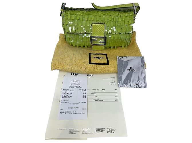 Fendi Baguette Tasche aus Pythonleder und Pailletten Hellgrün - Ansicht 8