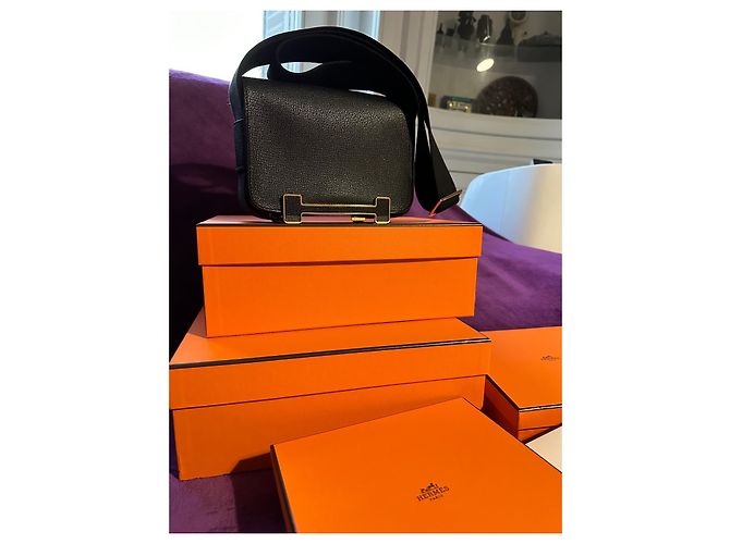 Borsa a mano Hermès Geta in pelle nera con finiture oro Nero - vista 3