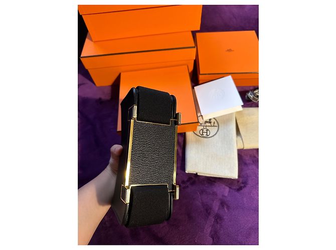 Borsa a mano Hermès Geta in pelle nera con finiture oro Nero - vista 4