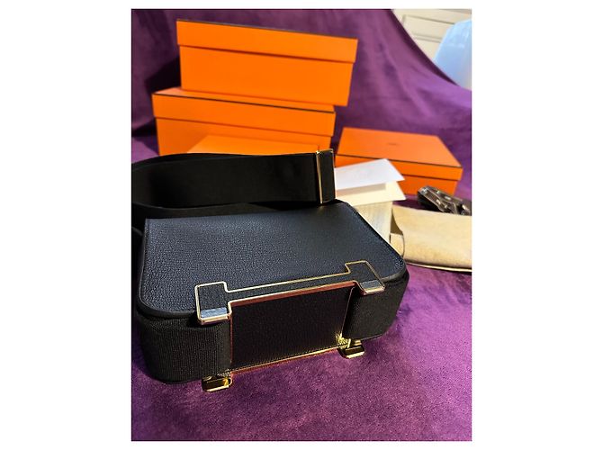 Borsa a mano Hermès Geta in pelle nera con finiture oro Nero - vista 5