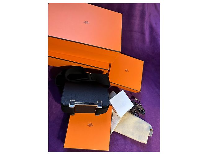 Borsa a mano Hermès Geta in pelle nera con finiture oro Nero - vista 8