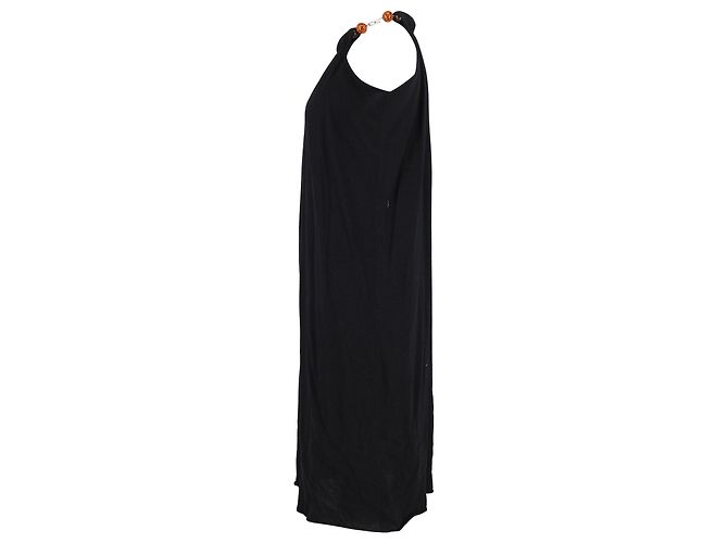 Jil Sander Vestido halter con tirantes y cuentas en algodón negro - vista 2
