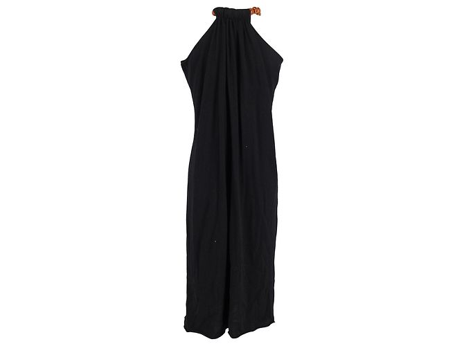 Jil Sander Vestido halter con tirantes y cuentas en algodón negro - vista 3