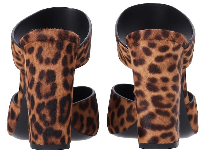 Saint Laurent Leopard-Print Block Heel Mules in Brown Pony-style Leather - view 4