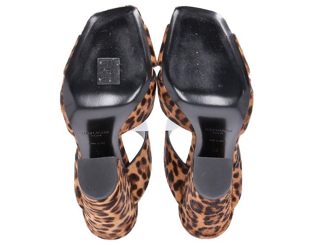 Saint Laurent Leopard-Print Block Heel Mules in Brown Pony-style Leather - view 6