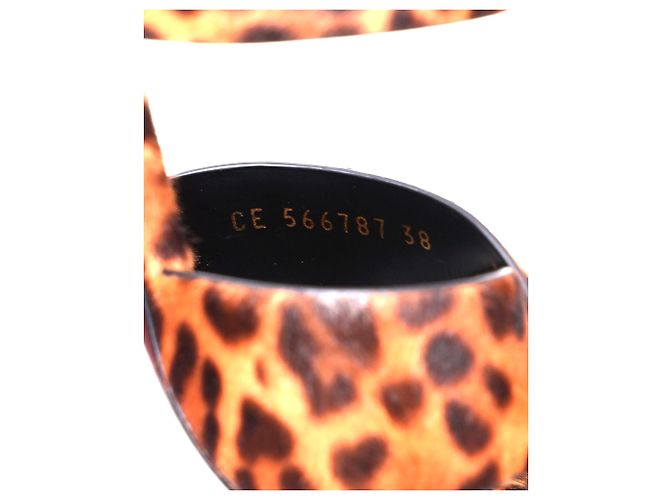 Saint Laurent Leopard-Print Block Heel Mules in Brown Pony-style Leather - view 7