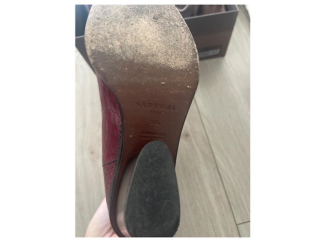 Botines Sartore de Cuero Rojo Oscuro Burdeos - vista 3