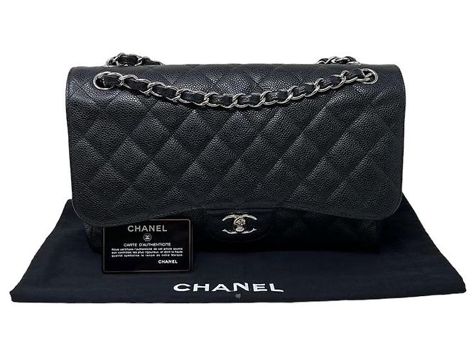 Borsa Chanel Jumbo in pelle caviar nera Nero - vista 11