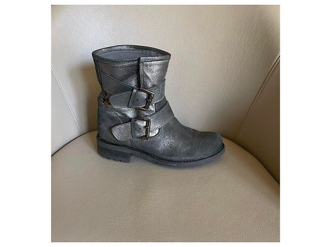 Autre Marque Biker Stiefeletten Silberne Leder 38 Metallisch Anthrazitgrau - Ansicht 7