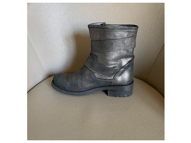 Autre Marque Biker Stiefeletten Silberne Leder 38 Metallisch Anthrazitgrau - Ansicht 8