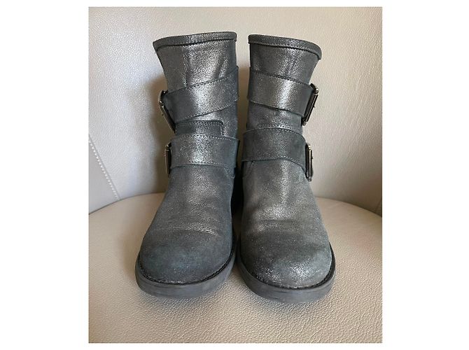 Autre Marque Biker Stiefeletten Silberne Leder 38 Metallisch Anthrazitgrau - Ansicht 9