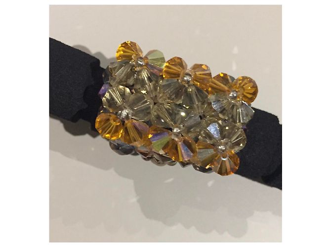 Autre Marque Rechteckiger Glasperlenring in Lindgrün und Gold Größe 52 Golden Khaki Gelb - Ansicht 12